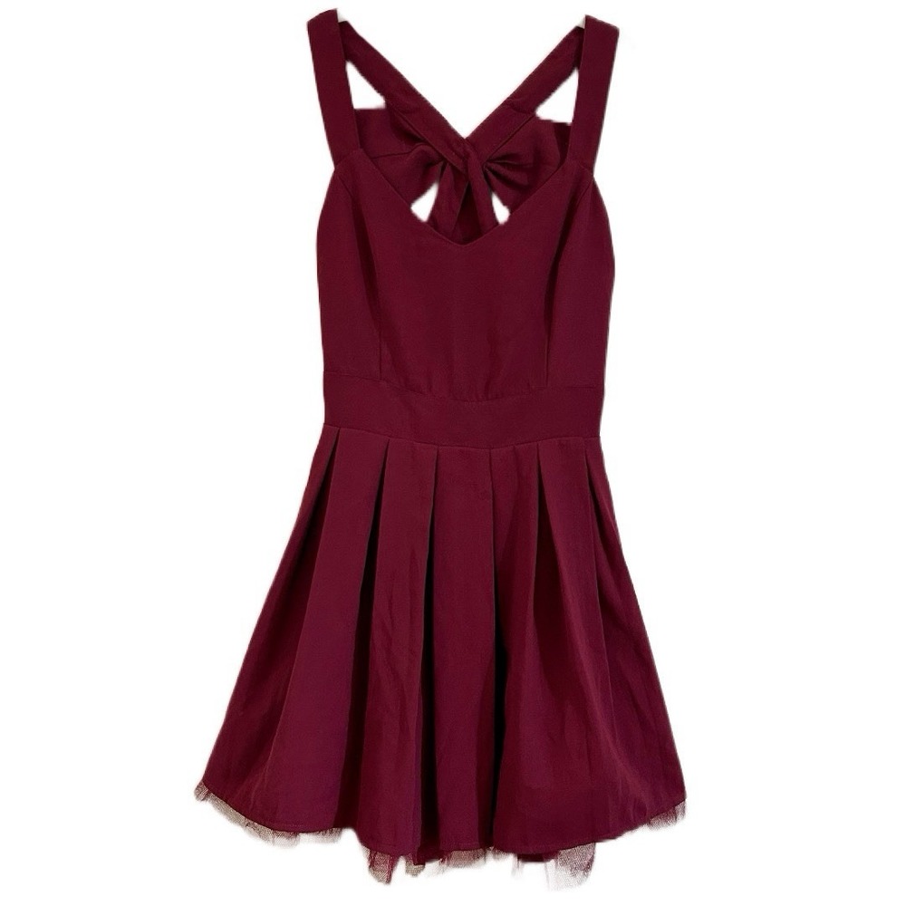 Sans Souci Women's Burgundy Fit &‎ Flare Sweetheart Neck Sleeve Pleated Dress M